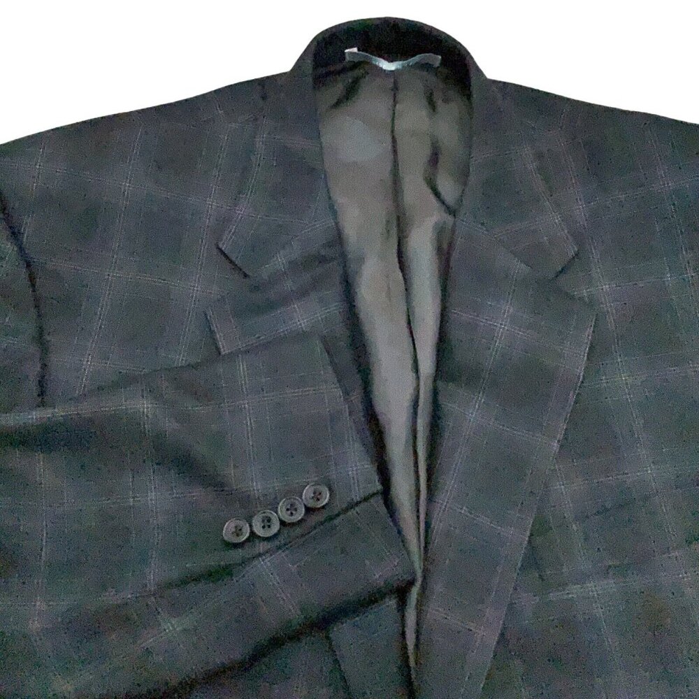 Hickey Freeman Blazer Men 44 Green Blue Windowpane‎ Wool Classic Jacket USA VTG